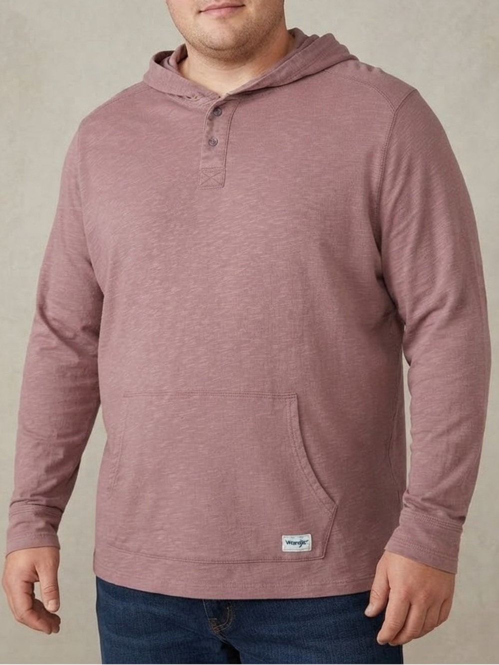 Wrangler Long-Sleeve Hooded Henley in Dusty Mauve